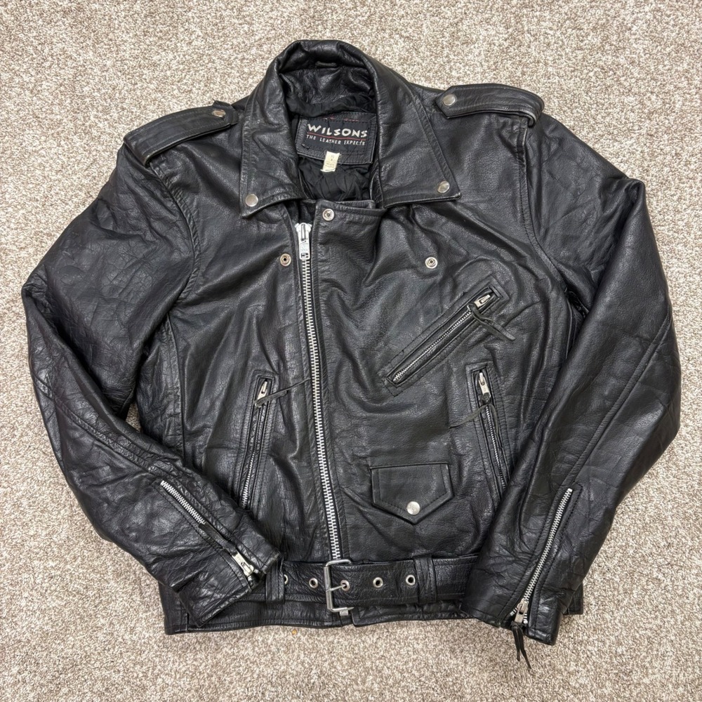 Vintage Wilsons Leather Motorcycle Jacket Mens Small Double Rider Asymmetric